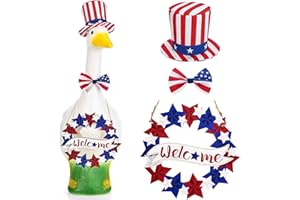 GANSHAYA 3 Pcs Independence Day Goose Outfits 4th of July Style 23" Porch Goose Outfit for Outdoor Garden Yard Patio Lawn Goose Statue