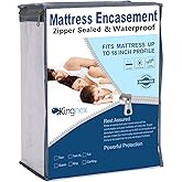 Zippered Queen Size Mattress Protector 6 Sided Complete Cover (Fits 11-15 in Deep Pocket) Waterproof Full Coverage Mattress E