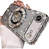 Changjia Magnetic Kickstand Glitter Case for iPhone Air,[Compatible with Magsafe] Cute Luxury Bling Sparkly Diamond Rhinestone with Camera Lens Protector Women Girls Case for iPhone 17 Air 6.5",Silver