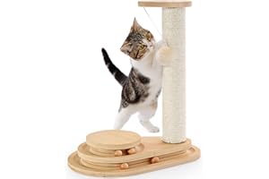 MADE 4 PETS Made4Pets Cat Scratching Post Cat Scratcher Kitten Toys for Indoor Cats Wooden Ball Track Two-Layer Modern Sisal 17.7" Tall Scratch Post Interactive Toy with Dangling Ball