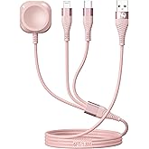 Apple Watch Charger 6FT Multi Charging Cable Travel Essential Nylon Braided | Lightning Type C iWatch Wireless Charger 3 in 1 Charging Wire Universal for Apple iPhone Android Phone and iWatch