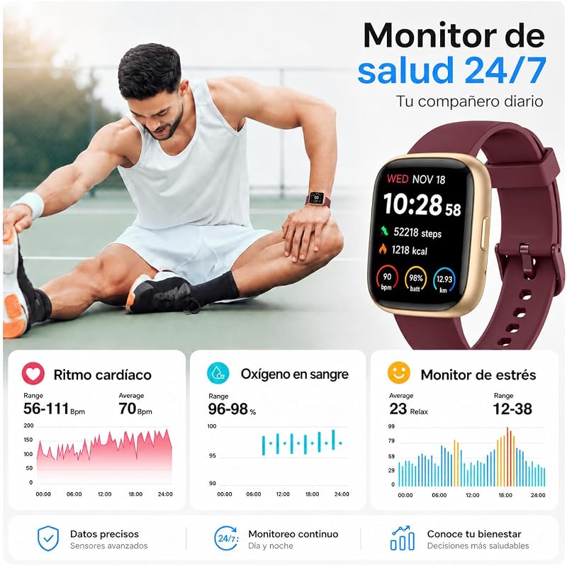 - Smartwatch uomo/donna, notifiche Whatsapp, schermo touch da 1,8" HD, chiamate Bluetooth, frequenza cardiaca, SpO2, sonno, oltre 100 modalità sportive, IP68, Android/iOS