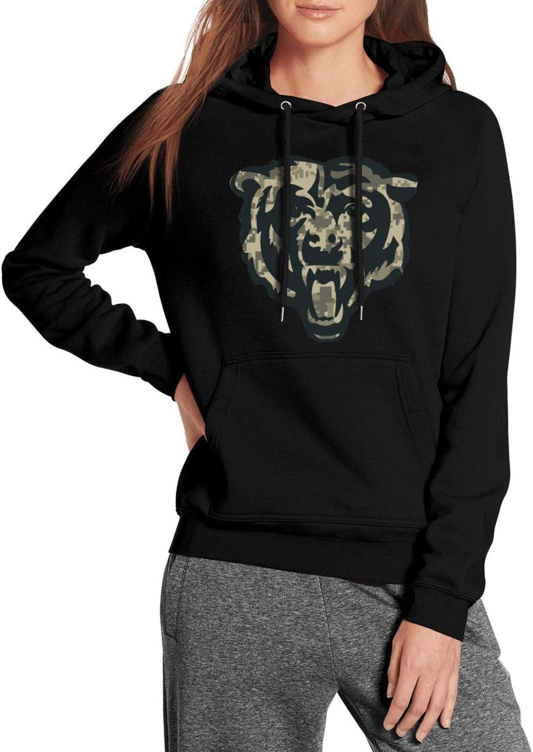 ONGEDS Womens Camouflage Camo Pullover Hoodie Sweatshirt Half Dome Coat Black Fleece