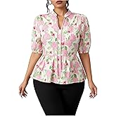 winkbay Women's Boho Floral Peplum Tops Summer Dressy Casual Drawstring V Neck Blouses Vacation Outfits