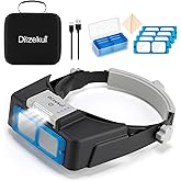 Dilzekui Magnifying Glass with Light 1.5X to 3.5X, Rechargeable Magnifying Glasses with Carry Case, Head Mount Magnifier with