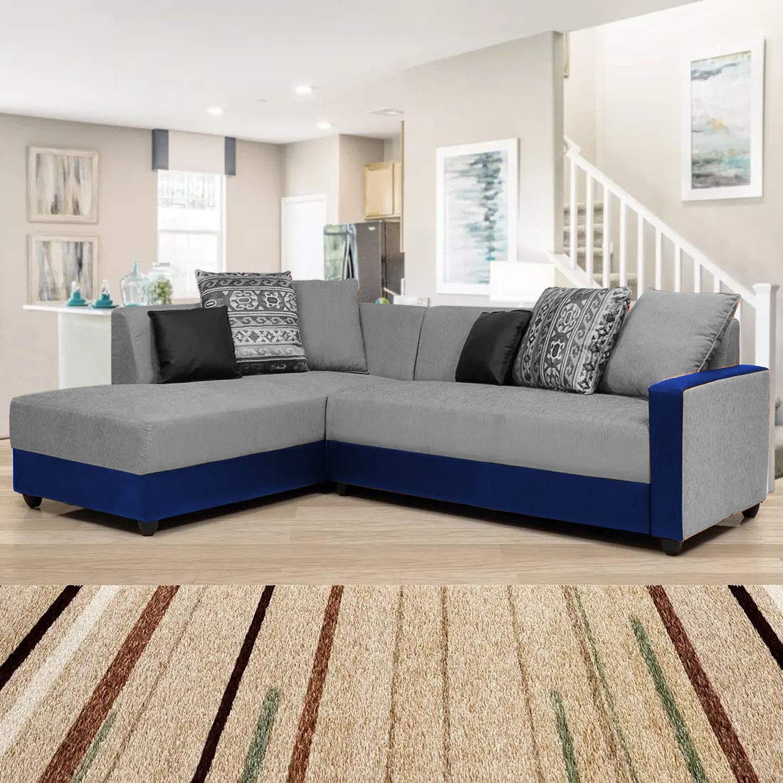 Casaliving Reyon 6 Seater LHS L Shape Sofa Set for Living Room (Grey Blue) Amazon.in Home