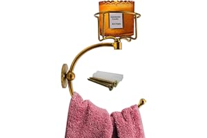 ICCTUO Hand Towel Holder with Vintage Candle Holder for Wall, Towel Hook for Bathroom Wall, Rustic Towel Ring with Elegent Candle Holder, Sturdy Wall Mounted Hanger for Bathroom