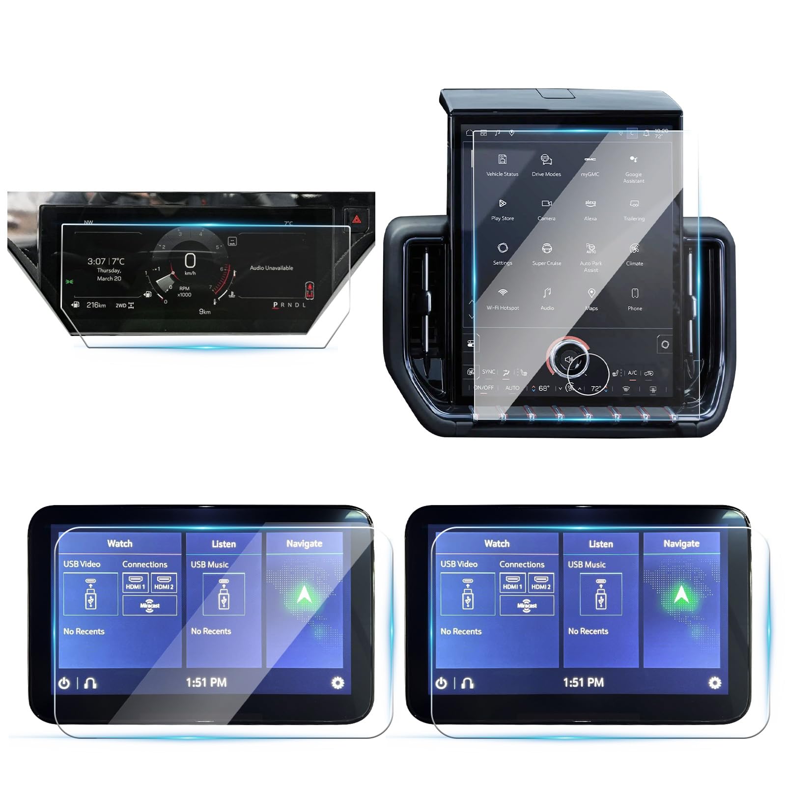 Photo 1 of (4Pack) 2025 Yukon Screen Protector Glass for 2025 2026 GMC Yukon XL(Elevation, AT4, AT4 Ultimate, Denali, Denali Ultimate)16.8" Infotainment 11" Dashboard 12.6" Rear TV Media Screen Saver Accessories