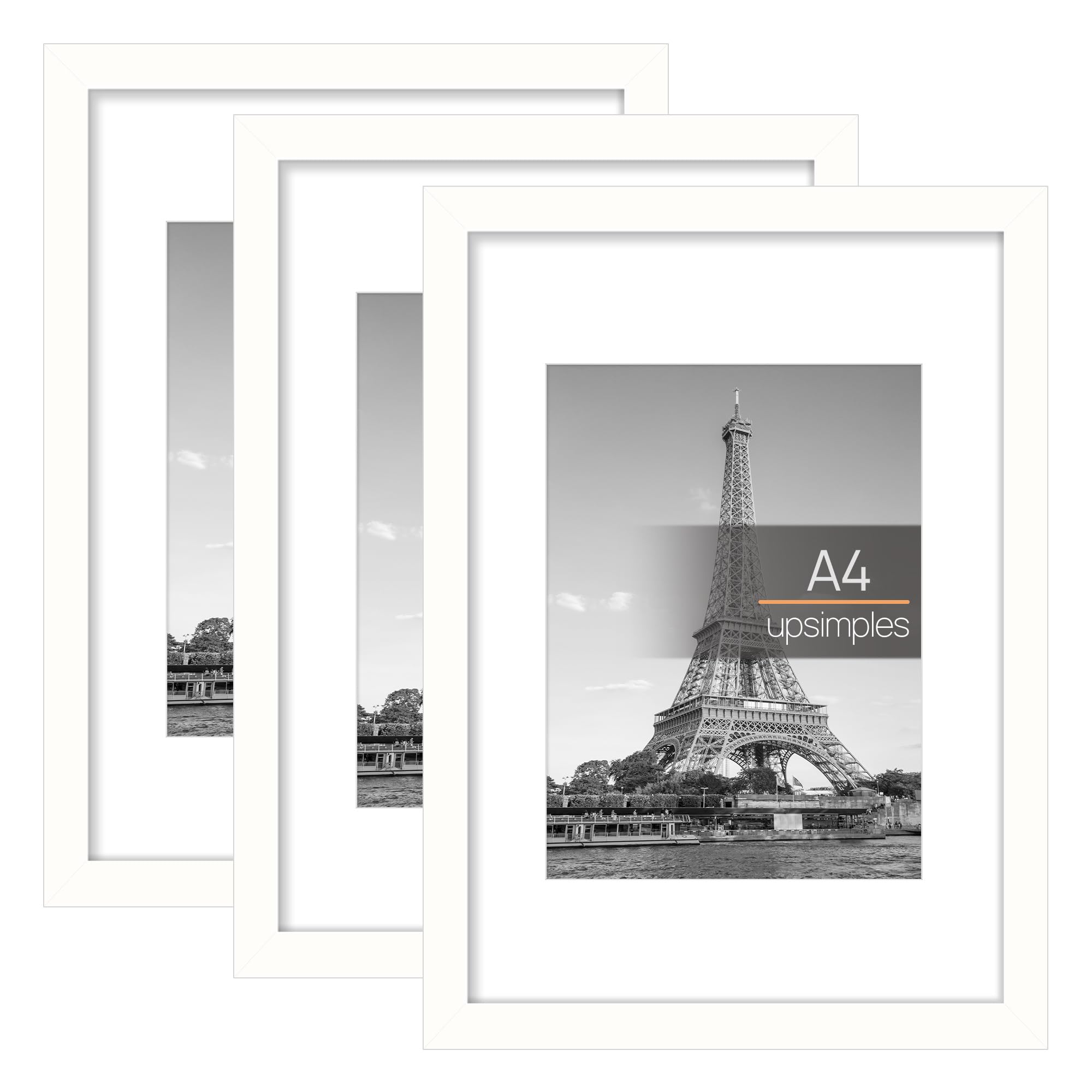 upsimples 3 Pack A4 Picture Frame, A4 White Picture Frames 21 X 29,7 cm, White A4 Photo Wall Hanging Landscape or Portrait Orientation