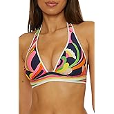 Trina Turk Womens Anniversary Stripe Halter Bikini Top, Adjustable, Tie Back, Swimwear Separates for Women