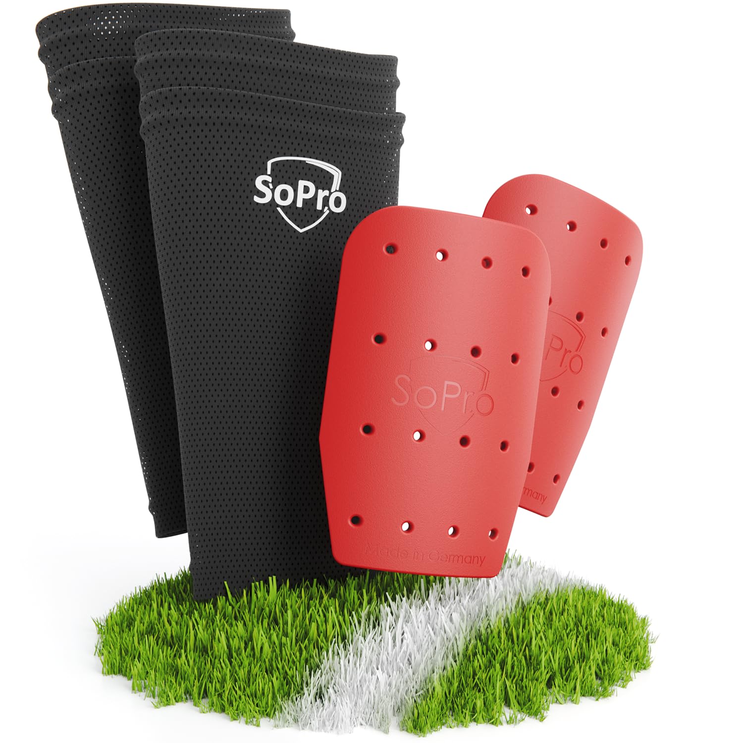 SoPro Football Rot Mini Shin Guards with Socks - Lightweight, Non-slip, Odorless - Made in Germany - Unisex
