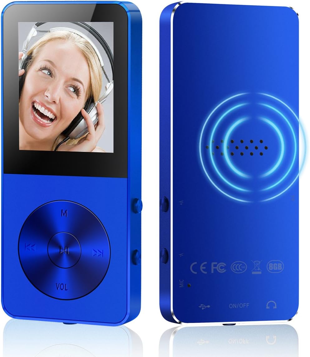 HccToo MP3 Player, 8GB Portable Lossless Sound HIFI Music Player Build-In Speaker 30 Hours Playback With FM Radio/Voice Recorder/E-Book Function Expandable MicroSD Slot Support 32GB (Blue)