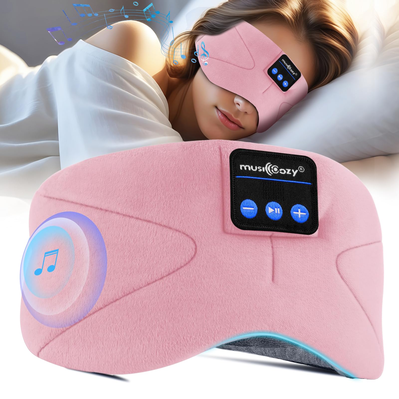 Musicozy Sleep Headphones Bluetooth Eye Mask,Soft Sleep Mask Headphones -100% Blackout Sleep Masks with Thin Speakers & 16Hrs Playtime for Long Time of Comfortable Sleeping,Unisex Gifts for Men Women