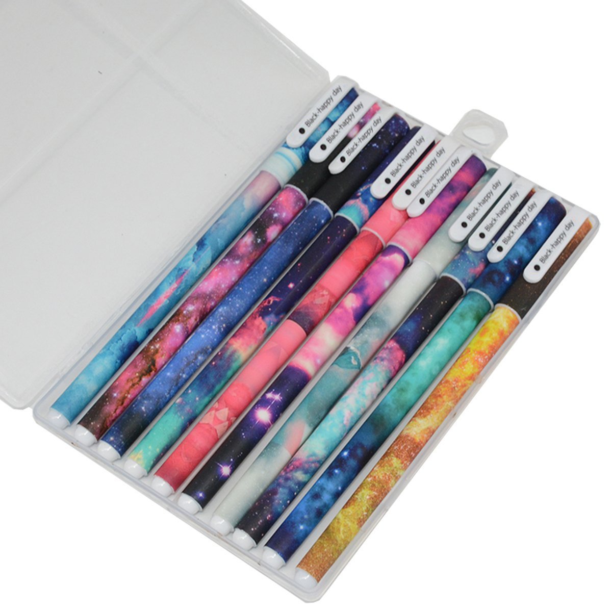 Ai-life 10Pcs Gel Ink Rollerball Pens Black Ink, Galaxy Starry Sky Design Gel Pens Pin Type 0.38mm Ballpoint Pen, Idealing for Scrapbooking, Coloring, Doodling, Sketching and Craft