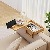 Wealone Mini Couch Arm Table for Narrow Armrest, Bamboo Sofa Arm Tray with Storage Box, Rotating Tabletop and Phone Stand, Ad