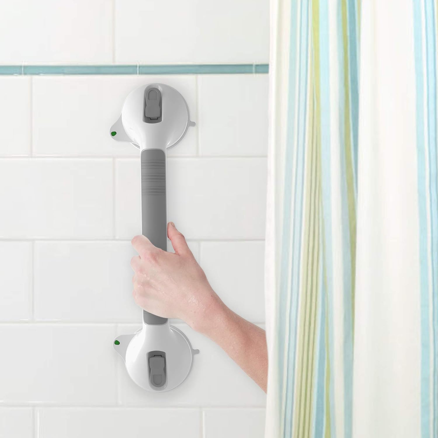 AmeriLuck Suction Bath Grab Bar 16.5" with Indicators, Bathroom Shower Handle (White, 2 Pack): Home & Kitchen