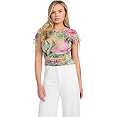 Guess Womens Eco Shor Sleeve Amaya Shirred Top