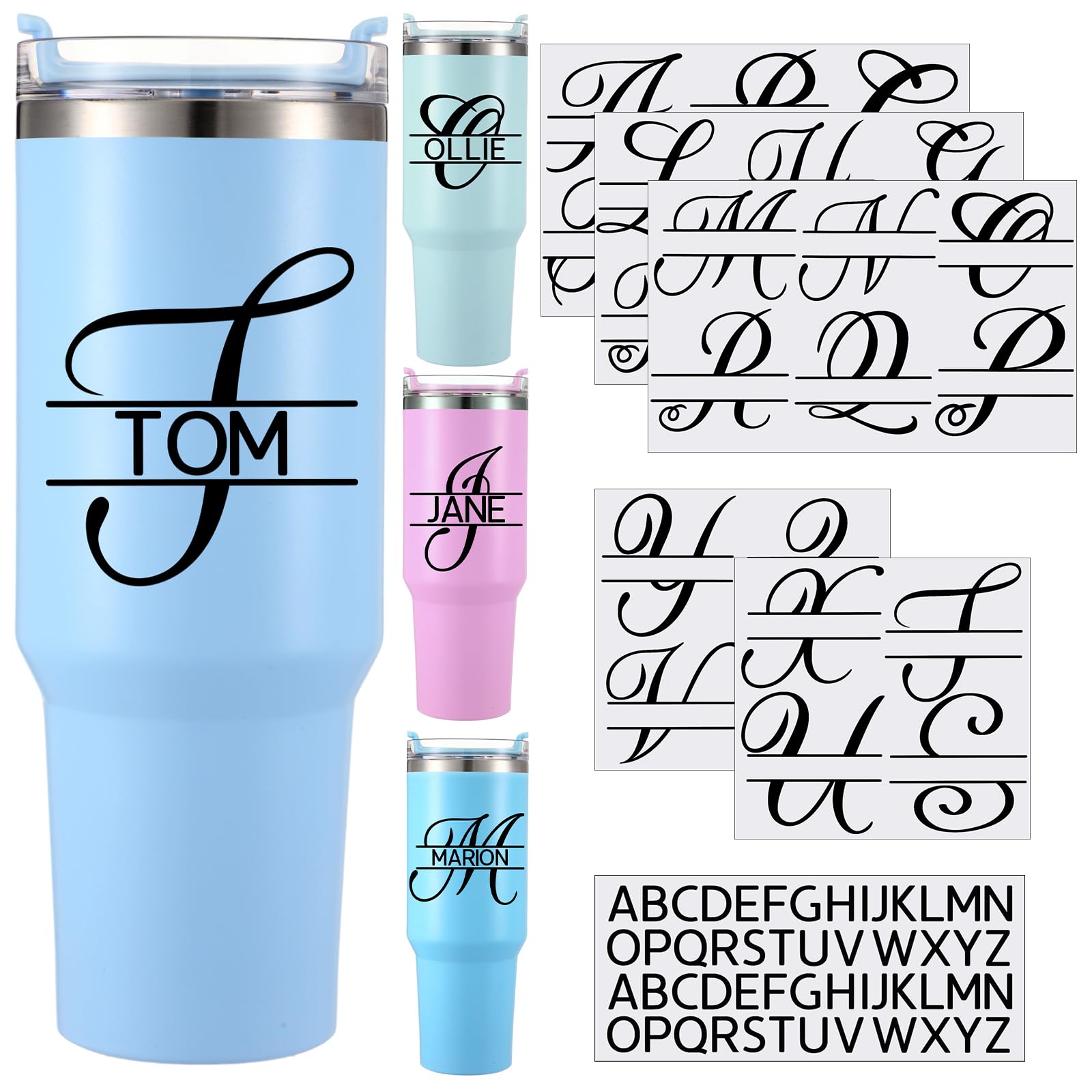 Photo 1 of 10 Sheets Personalized Split Letter Stickers for Water Bottles Waterproof Vinyl Name Decals for 30 40 oz Tumbler UV DTF Cup Wraps Custom Stickers for DIY Bag Suitcase Helmet Laptop(Black)