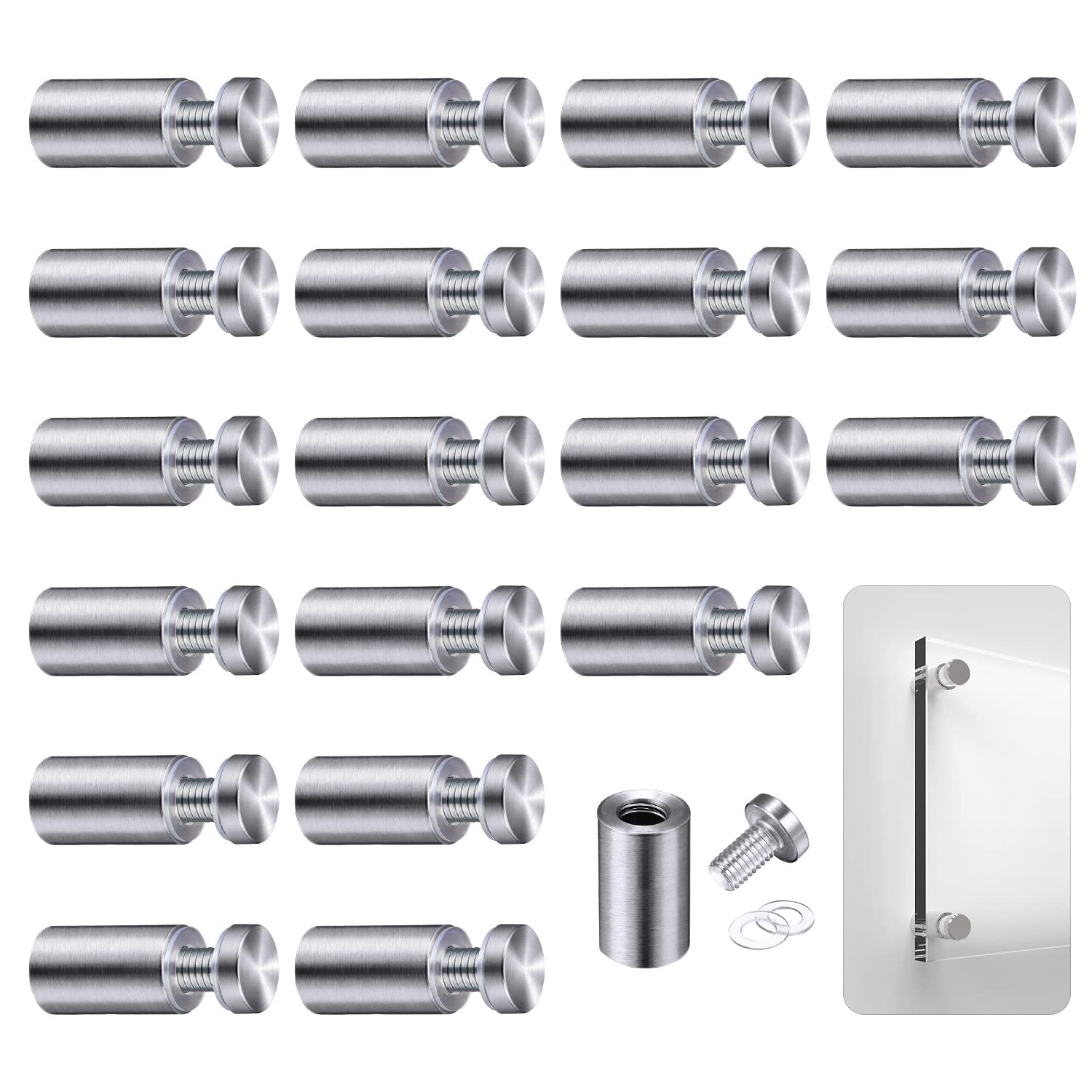 Her Kindness Standoff Fixings, 20PCS Stainless Steel 12x25mm Advertising Screw for Sign, Glass, Picture, Wall Mounting