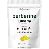 Micro Ingredients Berberine 1000mg with MCT Oil, 240 Softgels | Berberine HCl Supplement | Sourced from Berberis Aristata | Non-GMO, Gluten Free, No Soy