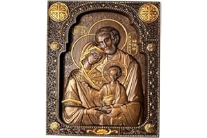 KOZAKWORKSHOP Handmade wooden Holy Family Catholic Wall Art - Wood Carved Nativity scene - 10 x 12 inches made of natural European oak - Unique Catholic Art christian gift Inspirational Christmas Decor