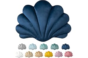 ASHLER HOME DECO Ashler 3D Throw Pillows Shell Shaped Accent Throw Pillow Covers, Soft Velvet Insert Included Cushion for Couch Bed Living Room, Pack of 1, Navy Blue, 14 X 11 inches