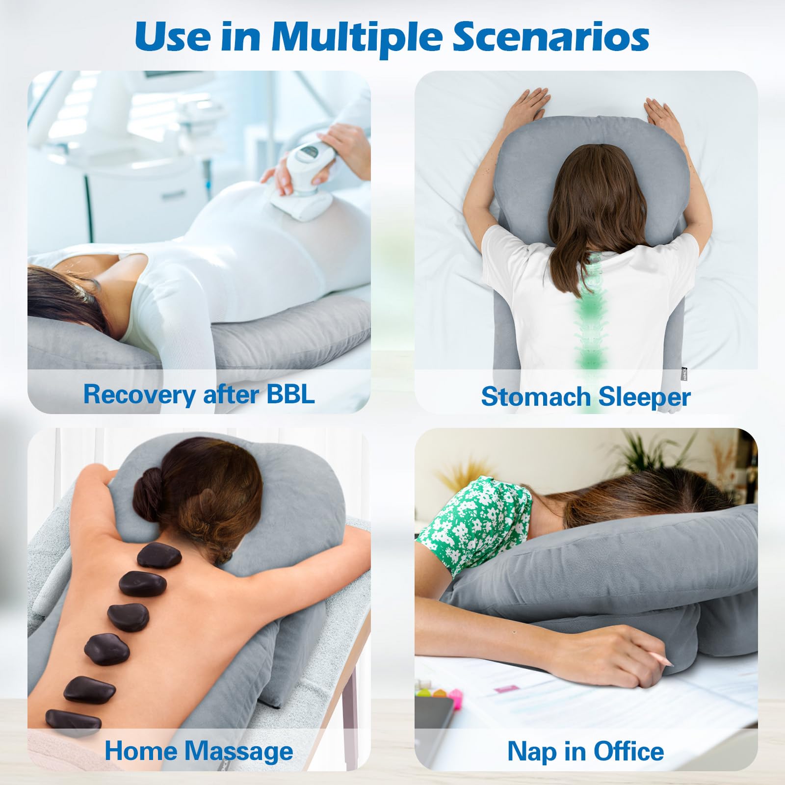 HOMCA Face Down Pillow for Eye Surgery – Stomach Sleeping Pillow with Soft Support, Home Massage Pillow with Shredded Memory Foam for BBL/Retinal Surgery, Not for Adults with Larger Body Frames