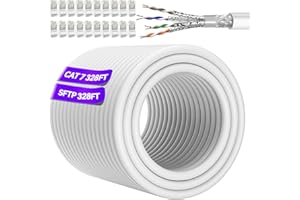 Cat 7 Ethernet Cable Bulk 328ft/100m(20 RJ45), Outdoor&Indoor, Cat 7 SFTP Triple Shielded Ethernet Cable, High Speed 10Gbps 6