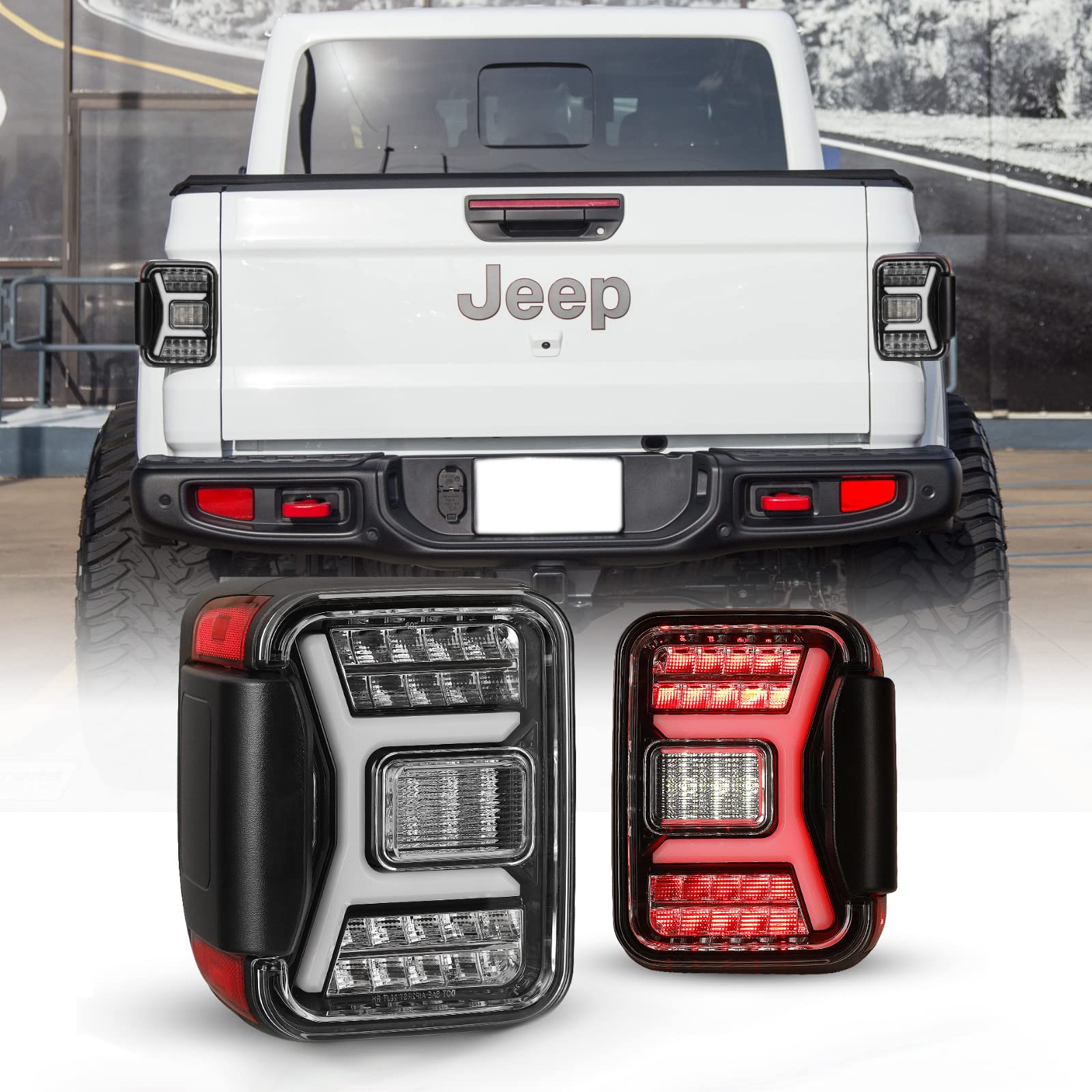 Photo 1 of WOLFSTORM LED Tail Lights Compatible for 2019-2023 Jeep Gladiator JT 2019 2020 2021 2022 2023 Jeep Gladiator LED Sequential Turn Signal Tail Light Assembly,1 Pair(Clear Lens)