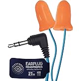 Plugfones Basic Wired Earplug Headphones, OSHA Compliant Foam Work Earbuds | 27dB NRR, Orange Headphones That Look Like Ear Plugs, Hearing Protection for Construction, Safety Earphones, Racing Ear Buds