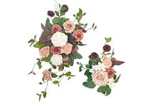 Emivery 2PCS Wedding Flower Swag, Artificial Floral Swag Centerpieces Dusty Rose Welcome Signs Decorations Arch Flowers for Wedding Ceremony and Reception Party Garden Decor