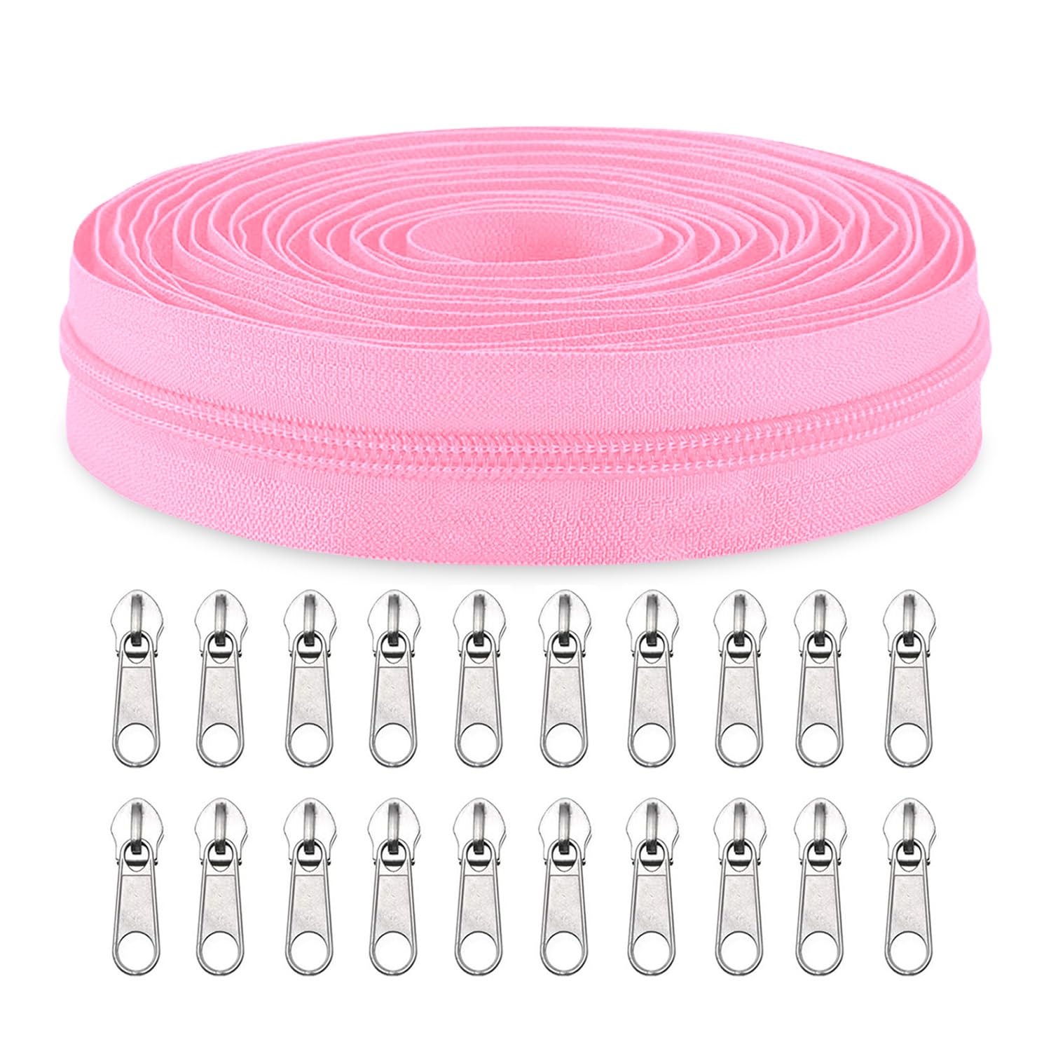 Sawoake #5 Nylon Coil Zippers by The Yard Bulk 10 Yards with 20pcs Zipper Sliders for DIY Sewing Tailor Craft Bag Garment Home Textile…(Pink)