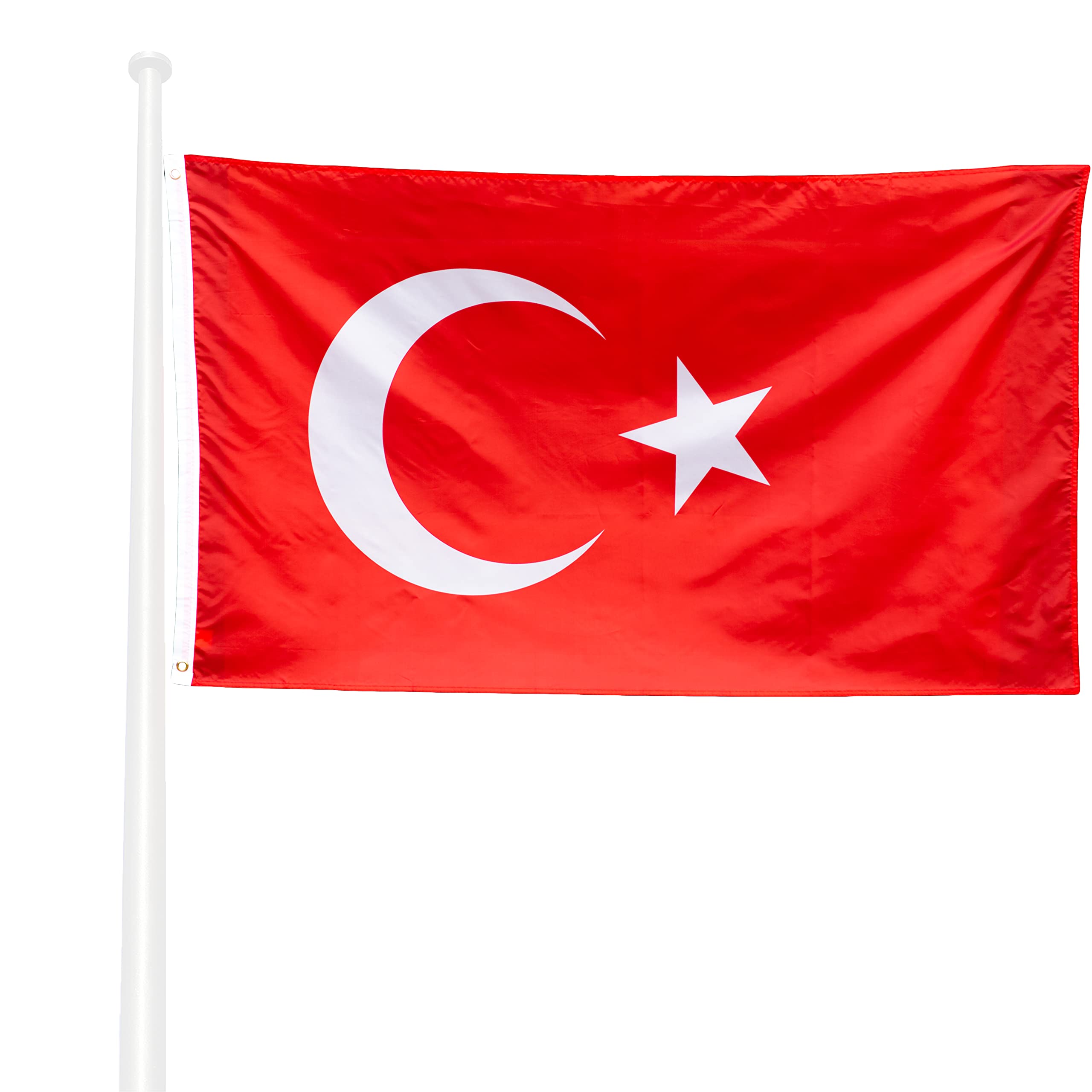KliKil Turkey Flag 90 x 150 cm – Outdoor Fabric 150 x 90 cm Weatherproof with 2 Metal Grommets Turkey Flag Garden Decorations