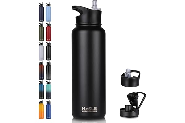 HASLE OUTFITTERS 40oz Stainless Steel Water Bottle, Vacuum Insulated Double Walled Leak Proof Sports Water Bottle with 2 Lids