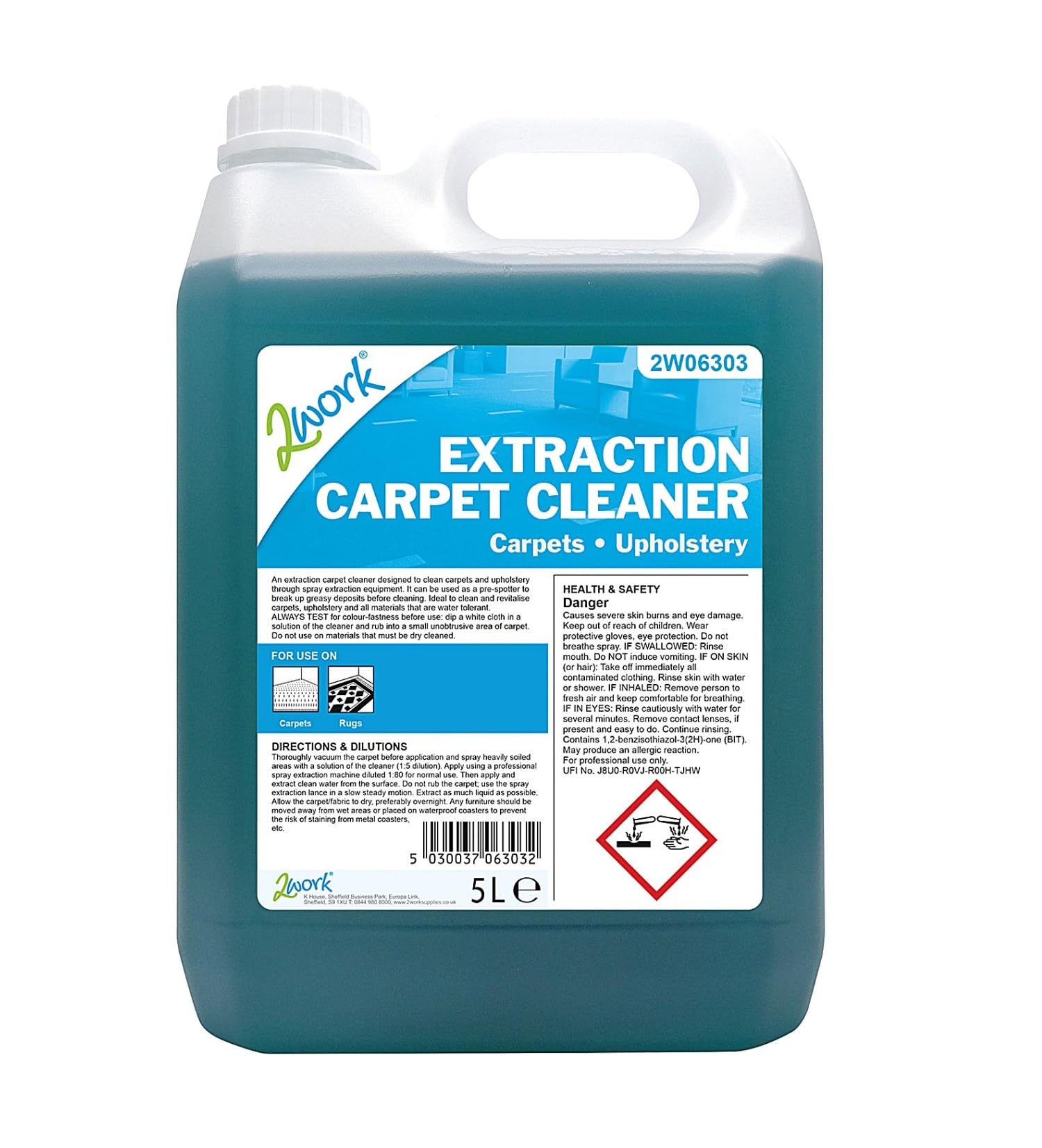 2Work Extraction Carpet Cleaner Concentrate 5 Litre Bulk Bottle 2W06303