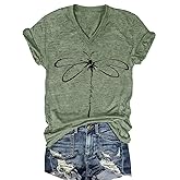Womens V-Neck T-Shirt Flower Graphic Tees Summer Fashion Boho Tops Tshirts Loose Casual Wildflower Beach T Shirts
