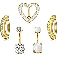 JFORYOU Belly Button Rings Stainless Steel 14G CZ Opal Navel Rings Barbells Women Girls Belly Piercing Jewelry