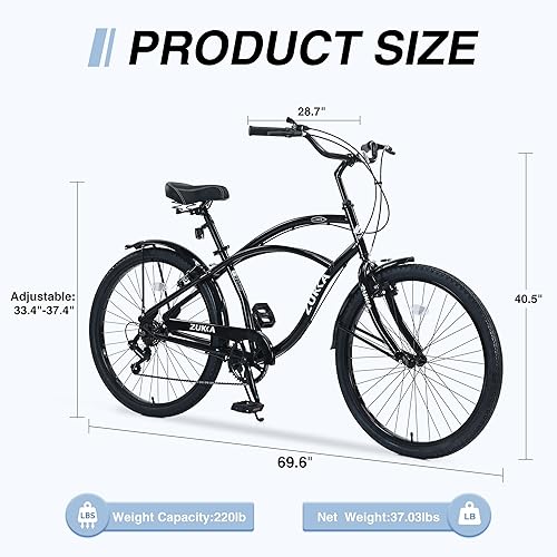 ZUKKA 26 Inch Beach Cruiser Bike for Women Speed Cruiser Bike