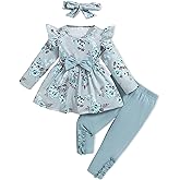 Doresbebe Baby Girl Clothes Toddler Girl Outfits Infant Girl Summer Clothes for Girl Ruffle Shirt Pants+Cute Headband 3PCS