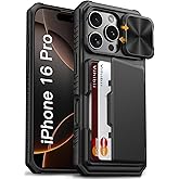 Vihibii for iPhone 16 Pro Case Wallet with Card Holder (4 Cards) [RFID Blocking] & Slide Camera Cover, Military Grade Drop Protection, Rugged Hard Back & Silicone Edge Phone Case, 6.3" 2024, Black | with Card Holder, (4 Cards), [RFID Blocking], Slide Camera Cover, Rugged Hard Back