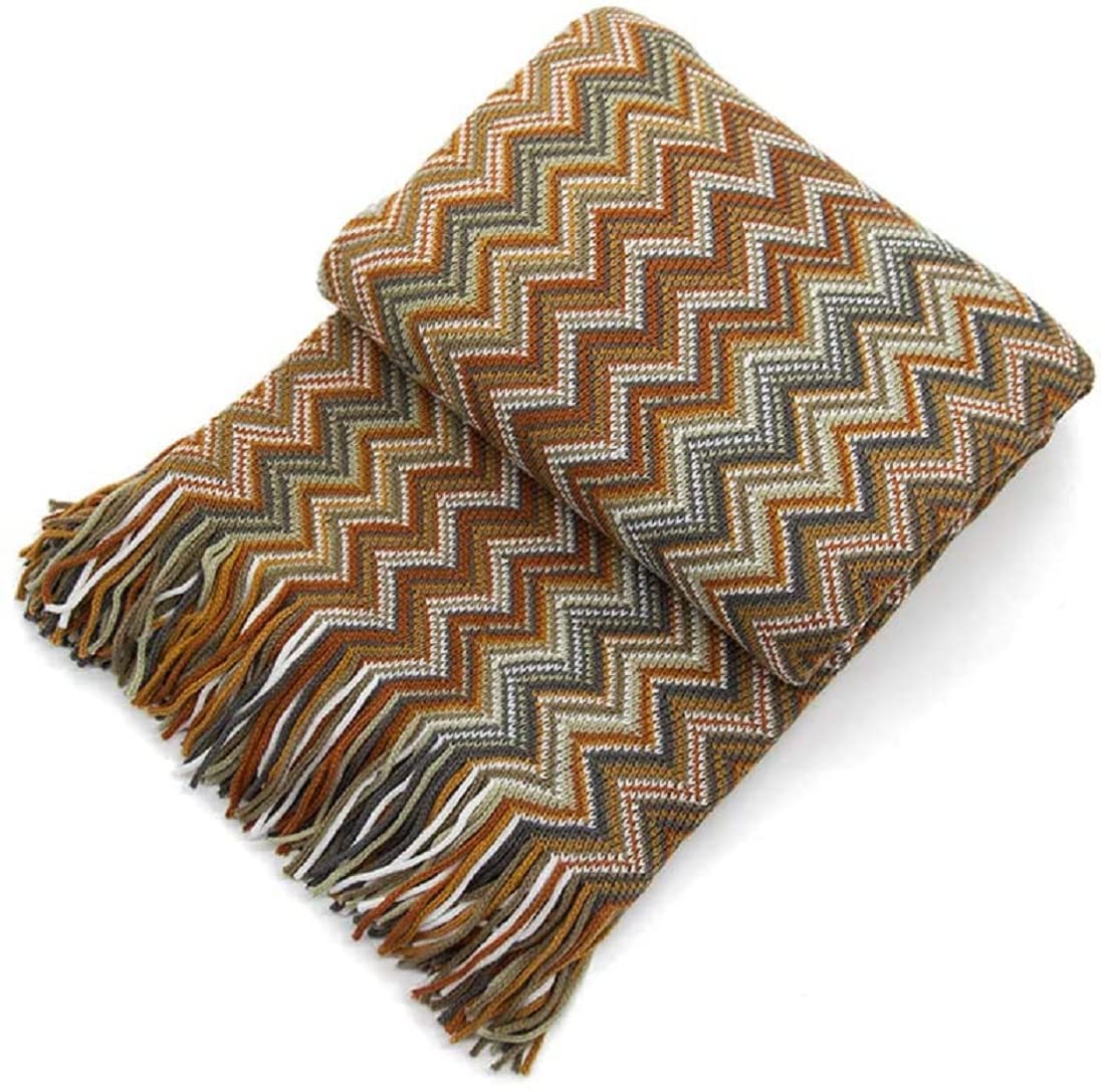VANJOROY Sofa Large Brown Throw Blanket-130x230cm, Bohemian Warm Soft Cozy Skin-friendly Decorative Textured Armchair knitted Throw for Couch Bed and Furniture.