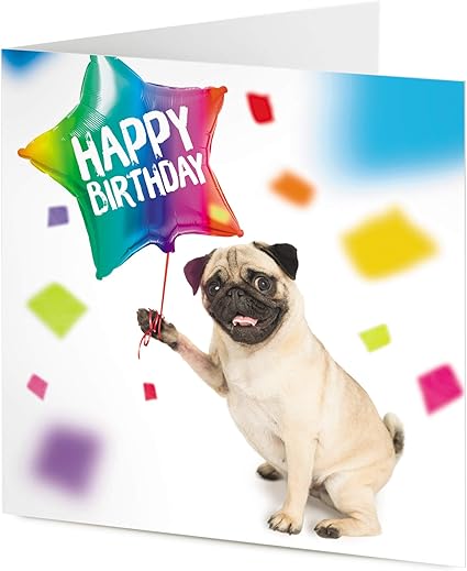 Biglietto Di Auguri Di Compleanno Con Cane Carlino Con Palloncino Amazon It Cancelleria E Prodotti Per Ufficio