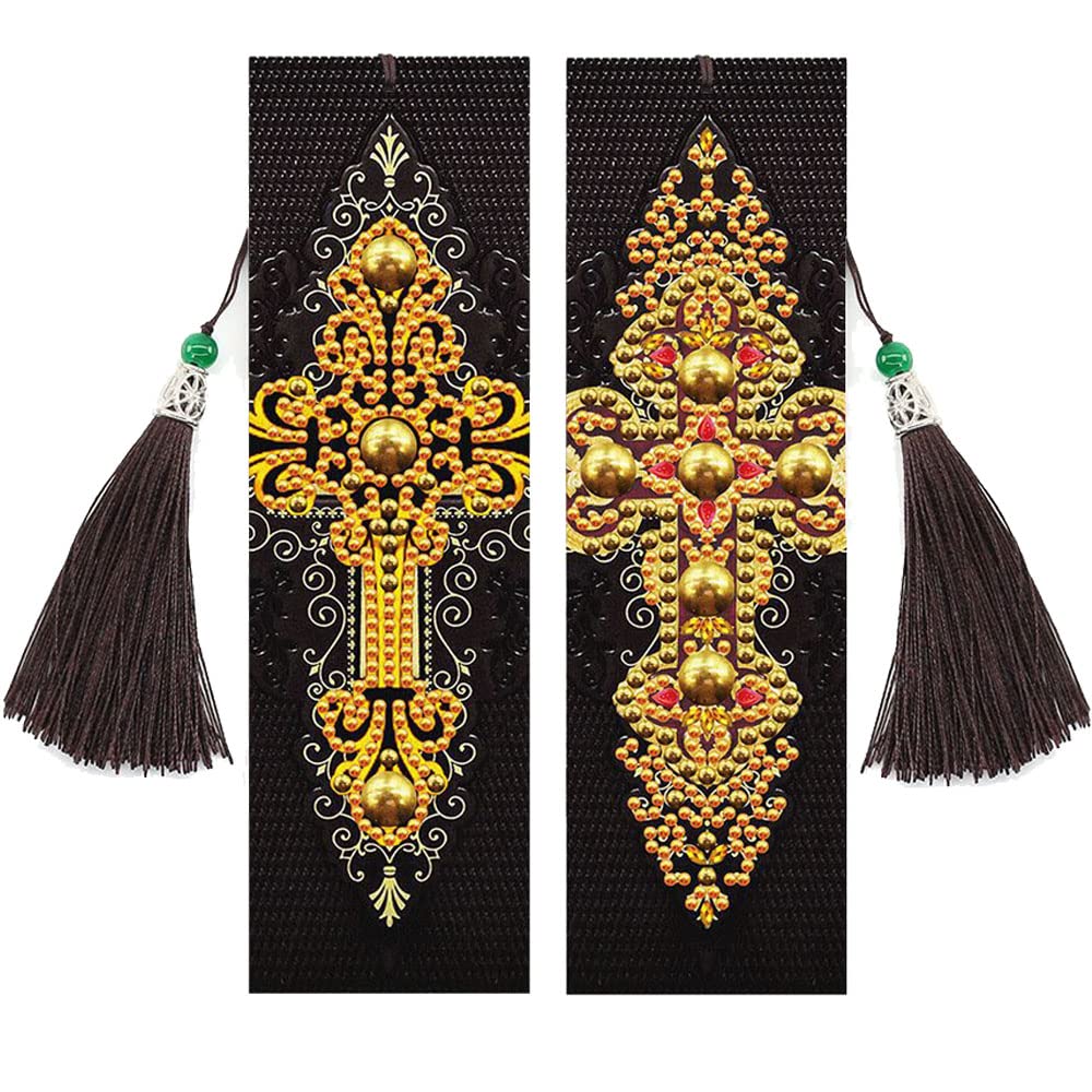 2 Pieces DIY Diamond Bookmark, Leather Embroidery Bookmark, Diamond Painting Bookmark, with Tassels, for Students, Adults, Beginner, Home, Office, School (C)