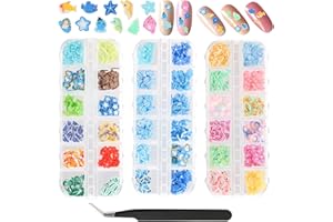 BROVITI 3 Boxes 3D Mixed Ocean Theme Nail Art Polymer Clay Slice Accessories Summer Shell Octopus Starfish Clownfish Nail Art Charms with Tweezers for DIY Nail Art Designs Manicure Decoration