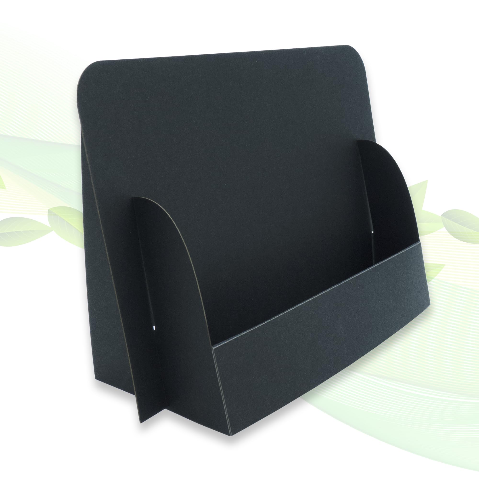 thefoldstands 5 Foldable Black Design Ecological Brochure Stands for DIN A6 Flyer 14.8 x 10.5 cm Horizontal, Brochure Holder Made of Eco FSC Cardboard, Short to Medium Term Use