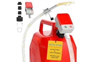 MISFANS Auto-Stop Fuel Transfer Pump, Battery or USB Powered Electric Gas Pump, 3.2 Gallon per Min Portable Pump for Gas Can with 51" Hose & 4 Adapters for Gasoline, Diesel, No-Spill Refueling, Gift for Men
