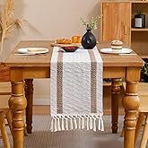 Tosleo Boho Table Runner 12×120 Inches Long with Tassels Khaki Double Striped Farmhouse Rustic Table Runner Kitchen Table Decoration for Dining Wedding Party Spring Decor