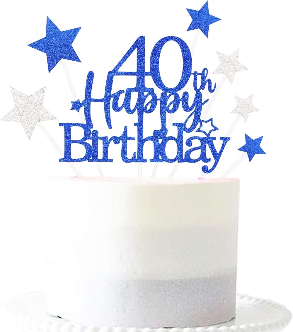 Pargleev Glittery Royal Blue 40th Cake Topper Star Men Women 40 Birthday