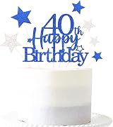 Pargleev Glittery Royal Blue 40th Cake Topper Star Men Women 40 Birthday