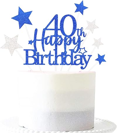 Pargleev Glittery Royal Blue 40th Cake Topper Star Men Women 40 Birthday